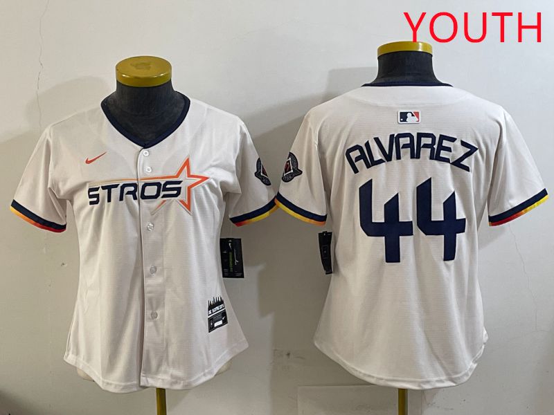 Youth Houston Astros #44 Alvarez Cream Three generations Joint Name 2025 Nike MLB Jersey style 1
